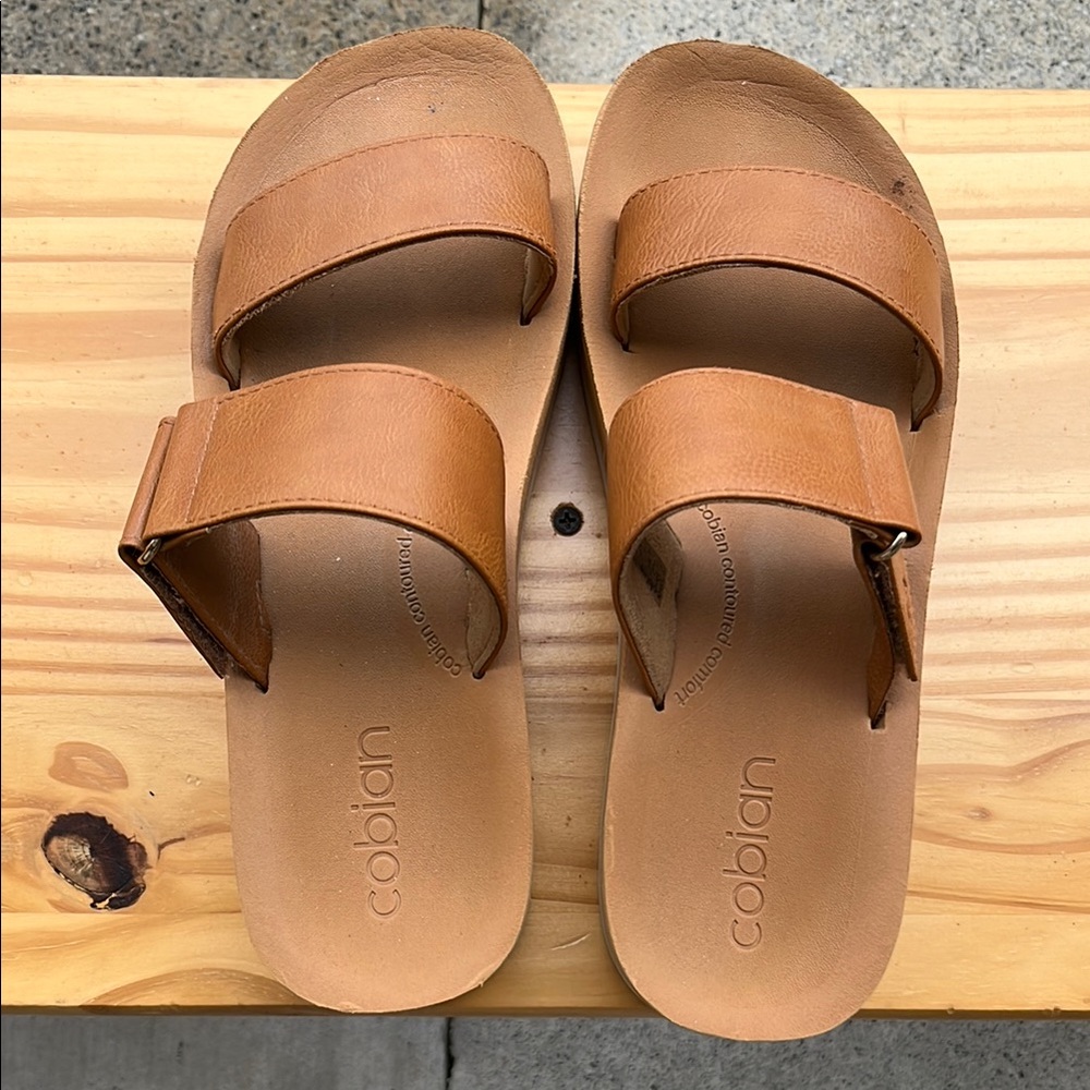 Cobian Tan Leather Adjustable Slide Sandals Size 9